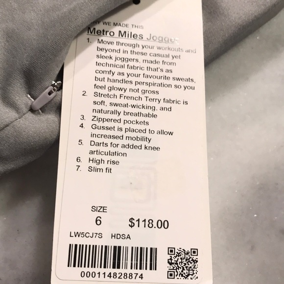 Lululemon Metro Miles Joggers Size 6 Lt Grey NWT - Picture 7 of 8